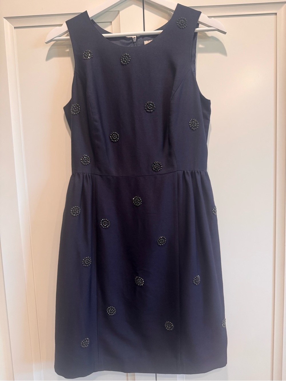 Boden Navy Embellished Spot Wool Silk Fit & Flare Cocktail Dress - Picture 2 of 9